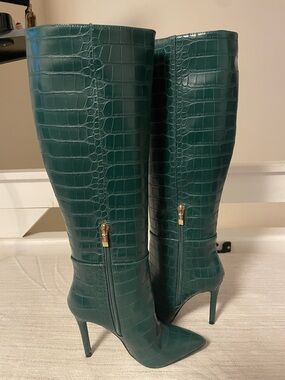 Guess Green Croc Embossed Over The Knee Stiletto Boots Women’s Size 5